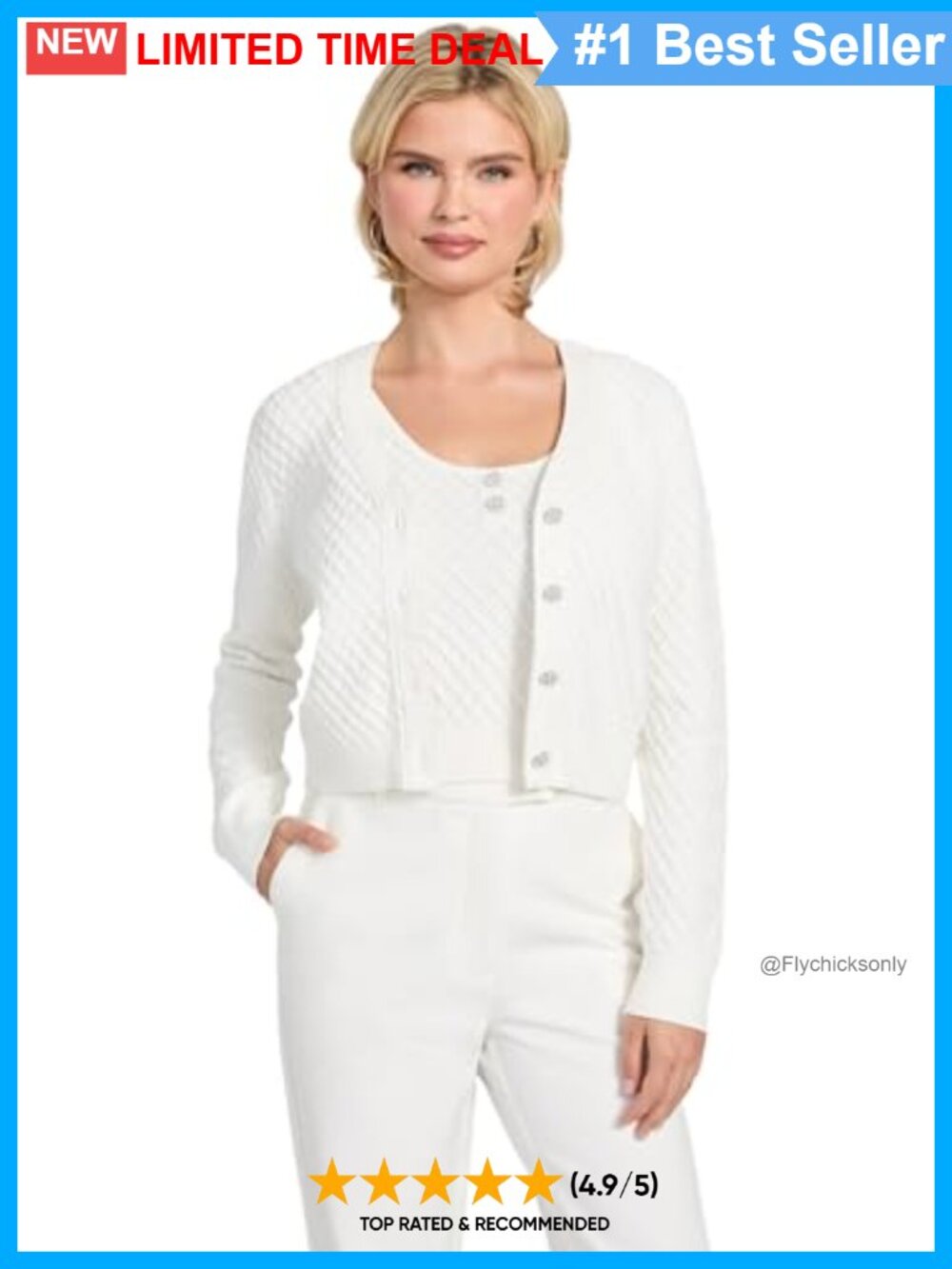 Quilted Diamond-Stitch Button Cardigan Organic Cotton Long Sleeve